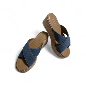 Soda Denim Blue Crisscross Platform Sandals